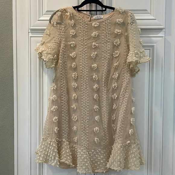 macaron Dresses & Skirts - Macaron beige ivory sheer dress size Large
